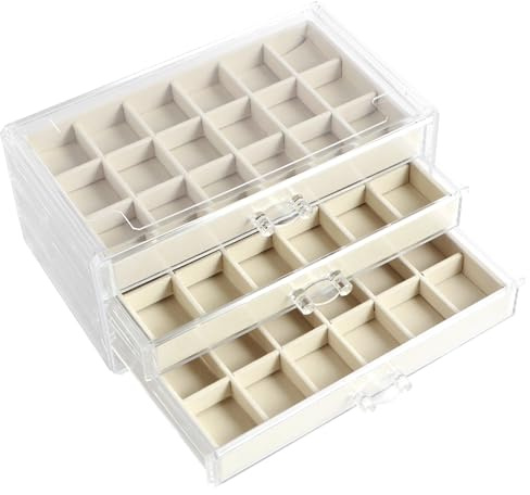 Foppla Sammlungsvitrine, Steinvitrine, Edelstein-Vitrine, 3 Schubladen, große Schmuckschatulle, Organizer für Kinder, Beige