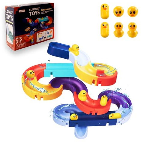 SUNZWO DIY Bath Toys for Toddlers, Educational Water Toys for 3-6 Year Olds, Suction Rubber Duck Bath Toys for Boys & Girls, Fun Bathtub Slide Toy for 3, 4, 5, 6 Year Old Kids