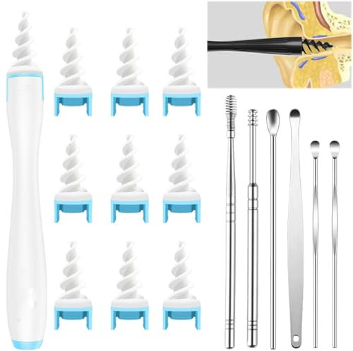 Auiremrti 7-in-1 Earwax Removal Tool, Reusable and Washable Replacement Tips Made of Soft Silicone, Effective Ear Cleaning for Adults
