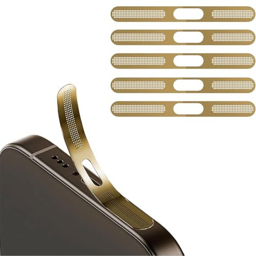 BelleVive 5er-Pack staubdichter Mesh-Aufkleber für iPhone 16 Pro/16 Pro Max, integrierter Schutz für Lautsprecher und Ladeanschluss, Anti-Staub, Hörmuschel-Lautsprecher-Mesh, Gold