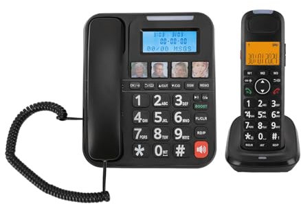 Asixxsix Erweiterbares Kordeles/schnurloses Telefon mit Anrufbeantworter, Anrufblockierung, Anrufer -ID, Foto -Zifferblatt, Große Taste und 2 -Zoll -Bildschirm, Erweiterbar auf 5 Handys (EU-Stecker)