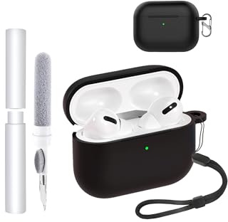 Silicone Case for Apple AirPods Pro 3 Earbuds - Shockproof, toergy Waterproof, Slim & Soft Cover, with Lanyard, Keychain & Cleaner Kit, Black