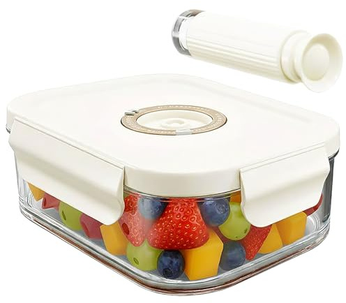 Spares2go Vacuum Food Storage Glass Container with Securing Clips Lid + Manual Sealing Pump (Small, 630ml)