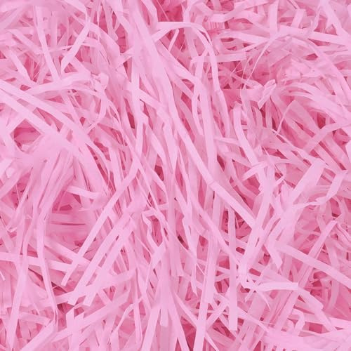 AOOSU Strimlat raffiapper, presentfyllning, 180 g strimlat silkespapper, presentfyllning för festtillbehör och presentförpackning (rosa)