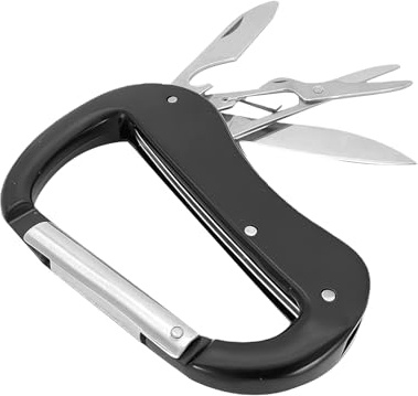 YEJAHY Mousqueton multifonction compact en acier inoxydable - Outil multifonction pliable - Pour la randonnée et le camping - Gadgets d'extérieur légers - Noir