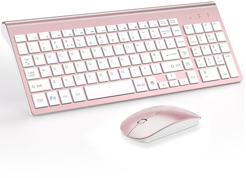 Wireless Keyboard and Mouse Ultra Slim Combo, TopMate - Rose Gold White | 2.4G Silent Compact 2400DPI Mouse and Scissor Switch Keyboard Set with Cover, Batteries Included, for PC/Laptop/Windows/Mac