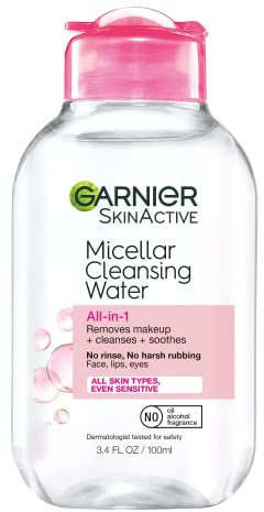 Garnier Micellar Cleansing Water, All-in-1 Makeup Remover and Facial Cleanser, For All Skin Types, 3.4 Fl Oz (100mL), 1 Count (Packaging May Vary)