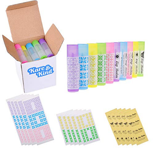 Lippenbalsam Behältertuben - 25-Pack (5x5 Farben) - DIY - Leer - 5,5 ml - Einschließlich 25 beschreibbar (5x5 Farben) & 25 gedruckte Aufkleber - Dreh-Mechanismus und Deckel - Chapsticks kreieren