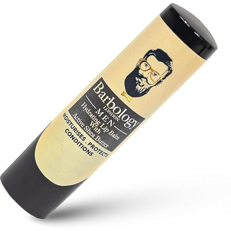 Barbology London Men's Moisturizing Lip Balm for Chapped Lips with Organic Moroccan Argan Oil, Lightweight Formula Leaves Zero Residue, 5 grams
