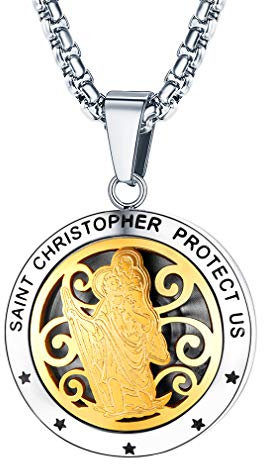 FaithHeart Schutzengel Serie, Saint Christopherus Anhänger Schmutzpatron Halskette Damen Silber Duftstofflocket Aroma Diffuser für Aromatherapie Duft Aromaöl mit 2 Pads Geschenk für Sie Kinder