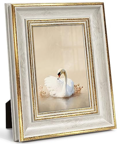 Afuly 6x4 Photo Frame 4x6 Vintage in Gold and Off White Picture Frames for Desk Wall Hanging Antique Distresssed Picture Frame Retro Chic Christmas Birthday Women Family Friends Gifts