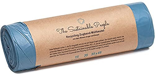 TSP Recycling Zugband Müllbeutel 20L - zu mind. 90% aus Post-Consumer-Abfällen (PE) - Blauer Engel zertifiziert - sicher & reißfest - für den Restmüll und die Wertstoffsammlung (20 Liter (15 Stück))