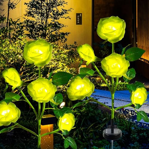 Luces Solares LED flores, XVZ luces Solares LED exterior jardin flores, impermeable lámpara solar, para jardín, césped, terraza, camino (amarillo 2 paquetes)