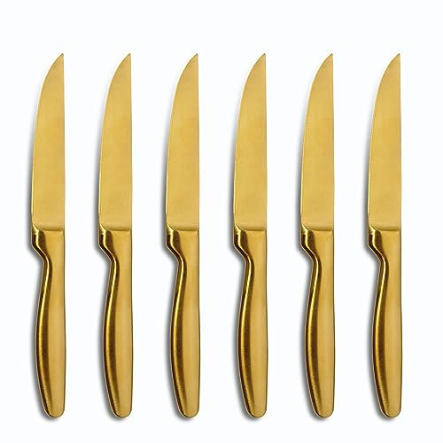 Comas - Cuchillo Chuletero Boj Satin K6 Colors 6 piezas Comas Dorado 221 mm.