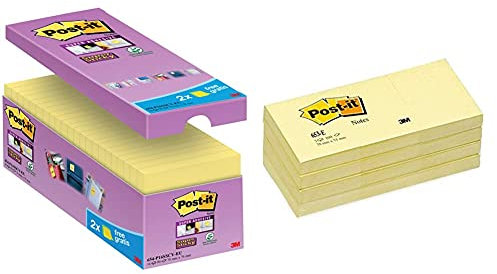 Post-it gelbe Haftnotizen (16er Pack Sticky Notes, gelbe Klebezettel und Haftnotizzettel, 76 x 76 mm) & Post-it Haftnotizen 653E 51 x 38 mm gelb 12 Blöcke à 100 Blat