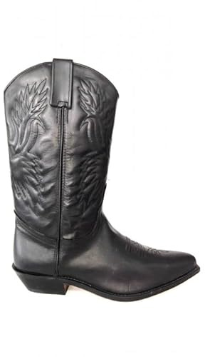 Stivali da cowboy in pelle nera cuciti con tacco cubano Nero Size: 39 EU