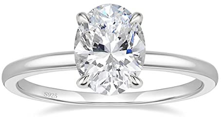 EAMTI Verlobungsringe aus 925er-Sterlingsilber, 3 Karat, ovaler Schnitt, Solitär, Zirkonia, Hochzeitsringe für Damen, Größe 36-46, Sterling Silber, Zirkonia