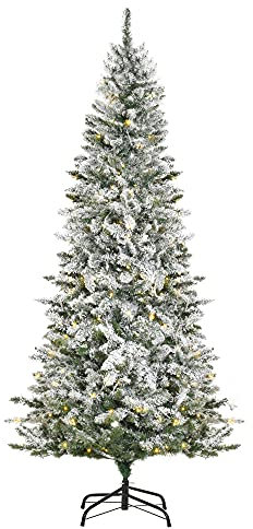 HOMCOM Albero di Natale Artificiale Innevato con 250 Luci LED Colorate, 829 Rami e Base Pieghevole, Φ112x210cm, Verde