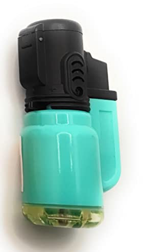 1 x Briquet Tempête Chalumeau Torche à Capuchon clapet - Rechargeable gaz - Réglable (Bleu Clair)