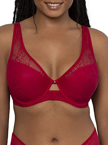 Smart & Sexy Mesh Plunge Bra Reggiseno con Scollatura a V, Senza Rosso (Pizzo Morbido), 3B Donna