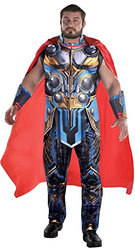 Party City Thor Costume for Men, Thor: Love and Thunder - Marvel Costume Includes Jumpsuit, Cape, Belt, & Gauntlets - Costumes for Halloween, Birthday Parties & Themed Events