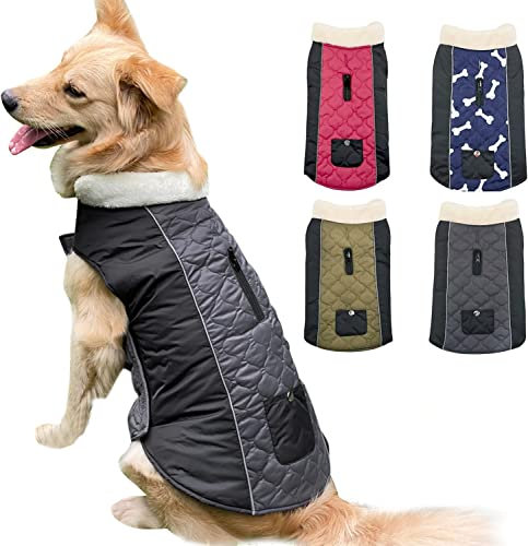 Etechydra Hundemantel wasserdichte Jacken, Reflektierend Winter Warme Hundemantel Weste mit warmem Fleece-Kragen, Hundejacke für Kleine, Mittel Große Hundekleidung, Grau+Schwarz - XS