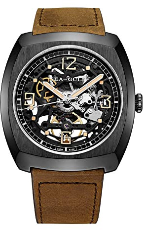 SEA-GULL Seagull Uhr Herren Automatische Mechanische Armbanduhr Skelett Perspektive Leuchtende Uhr Herren Armbanduhr, Schwarz , Riemen