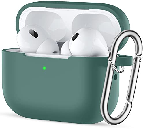 Easuny Funda para Airpods Pro 2/1 (2022/2019), Funda Silicona Protectora para Apple AirPods Pro 2/1 Case, Prueba de Golpes Funda Compatible con AirPods Pro 2.ª Generación, con Mosquetón - Verde