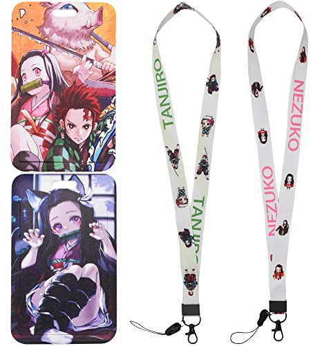 Anime Lanyard, 2 Pièces D-emon Slayer Lanyard, Lanyard avec Porte Cartes, Animé Porte Badges- Pour L'école, Le Bureau, Carte de Bus -B