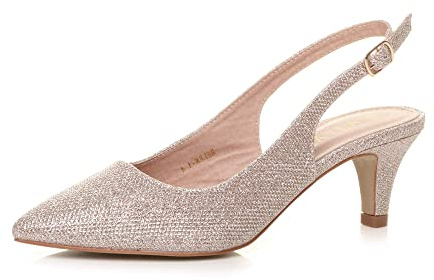 AJVANI Womens Ladies Low mid Heel 50s Slingback Buckle Pointed Court Shoes Size