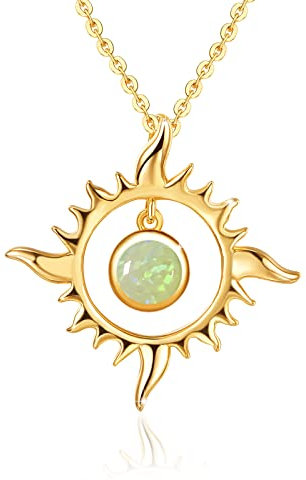 REDSUN Sonne Kette 925 Sterling Silber Opal/Mondstein Sonne Halskette Gold Anhänger Sonne Vergoldete Schmuck für Frauen Mädchen Geschenke