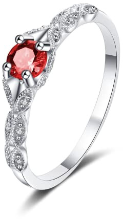 Bellitia Jewelry Damen Vintage Ring Königlicher Stil mit Lila Amethyst/Grün Peridot/Rot Granat, Rundschliff Ring mit Edelstein in 925 Sterling Silber, Frauen Mädchen Schmuck