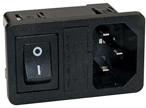 Dreipoliger Wechselstromstecker VDE C14 mit Sicherungshalter 5x20mm und Wippschalter