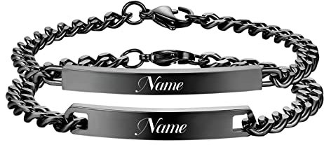 Cupimatch Paar Armband mit Gravur, Personalisiertes Armband Edelstahl Glänzend Poliert Pärchen Armkette Partnerarmband für sie und ihn zu Weihnachten Jubiläum Hochzeit Geburtstag Valentinstag