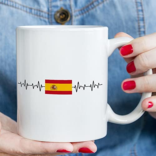 Tazas de café con la bandera de España, taza de café con latido del corazón de España, taza de café con bandera nacional patriótica, taza de café de cerámica, regalos para mujeres, hombres, él y niños