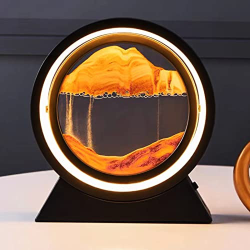 Neioaas 3D Moving Sand Art Tischlampe,360 ° rotierende Sandlandschaften Sanduhr-Dekor fließende Sandlichter,3D Tiefsee-Sandkunst-Treibsandlampe,erwachsenes Kind Treibsand Malerei Dekor (Schwarz-Gelb)