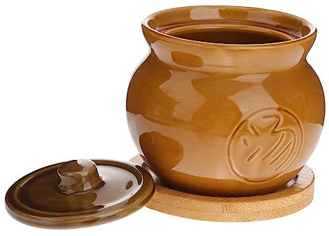 UPKOCH 1 Set Stufato Retrò Tazze Zuppiera in Ceramica Casseruola Coperta Piatti Da Portata in Ceramica Vaso Di Argilla Di Terracotta Abito Tappetino in Legno Pentola Toni Della