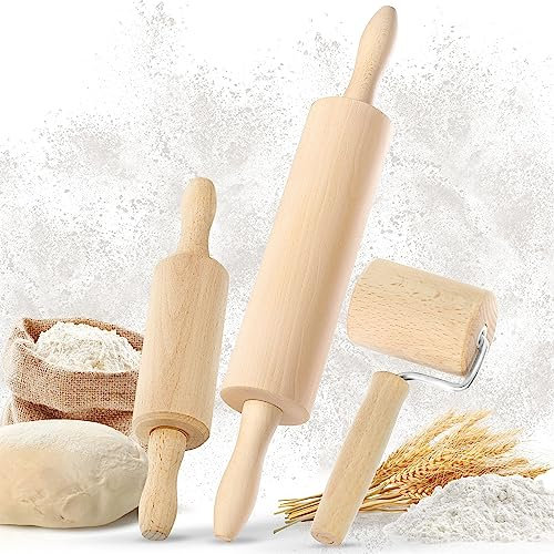 TIMELEOS Nudelholz Holz - Teigroller - Wellholz - Nudelholz als Backzubehör - Backrolle aus Buchenholz zum Teigrollen - stabil & langlebig - (Teigrolle klein, Teigrolle groß, Backblechrolle)