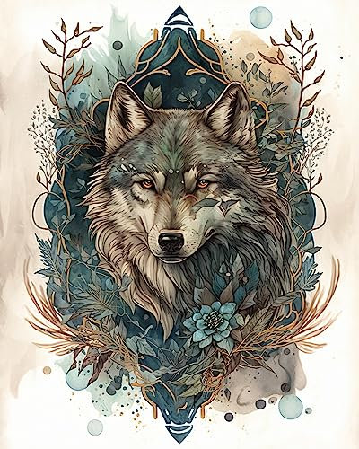 TISHIRON Peinture par numéros pour adultes et enfants, peinture à l'huile de loup avec pinceaux et pigments acryliques, kits de peinture par numéros pour la maison 40,6 x 50,8 cm (sans cadre)