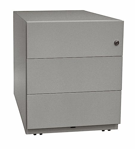 BISLEY Note Rollcontainer mit 3 Schüben aus Metall abschließbar in Silber - Bürocontainer mit Schloss für DIN A4 Dokumente, Kleinteile & Büromaterial, Container für Büro & Homeoffice auf Rollen