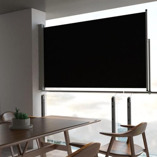 Higsose Ausziehbare Seitenmarkise 140x300 cm Schwarz Sichtschutz Balkon Sichtschutz Garten Sichtschutz Terrasse Markise Balkon Windschutz Terrasse Stilvolle Seitenmarkise