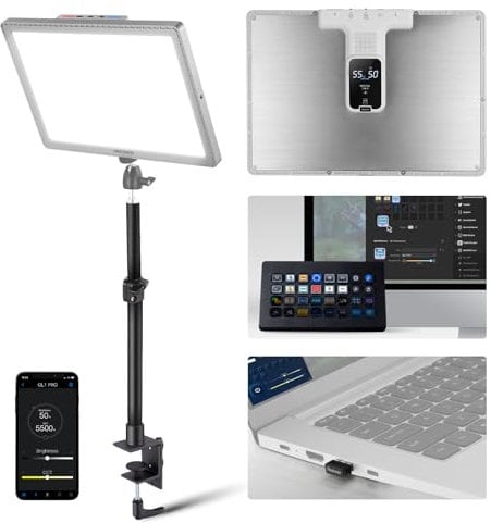 NEEWER GL1 PRO 15.5 Key Light Streaming Light, Video Light with 2.4G PC/Mac iOS/Android APP Control, 2800LM LED Panel Light with Desk Clamp Compatible with Elgato Stream Deck for Gaming Zoom, Silver