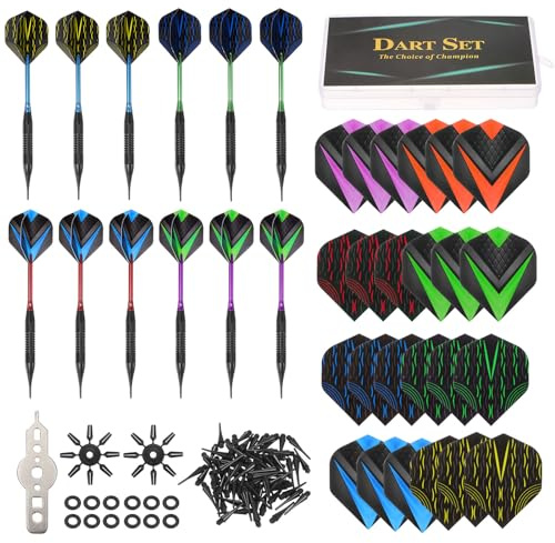 PATIKIL 12Stk 18 Gramm 100 Extra Dart Spitzen Weich Spitze Dartpfeile Set | mit Pfeile Plastik Spitze, 24 Dartflüge Schlüssel und Flugschützer, mit Dart Gehäuse, für Elektronische Dartscheibe