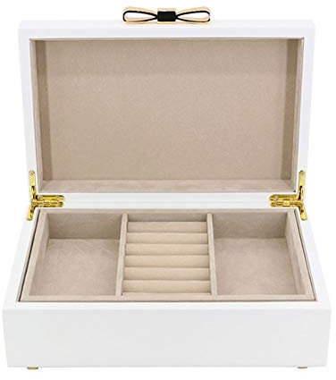 BONOOL Schmucktruhe, einfache Schmuckschatulle mit großem Fassungsvermögen, Aufbewahrungsbox aus Holz für Schmuck, weiße Schmuckschatulle für Damen