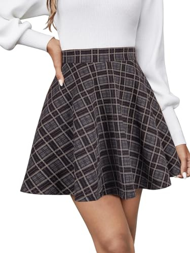REORIA Women Pleated Skirts Mini Plaid Tennis Skirt Gray Plaid XL