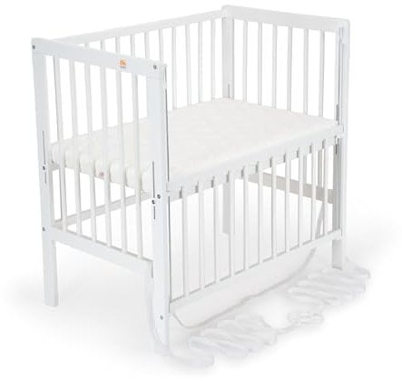FabiMax Baby Beistellbett Flex mit innovativem Seitengitter für Boxspringbett, Buche massiv weiß, inkl. Matratze Air