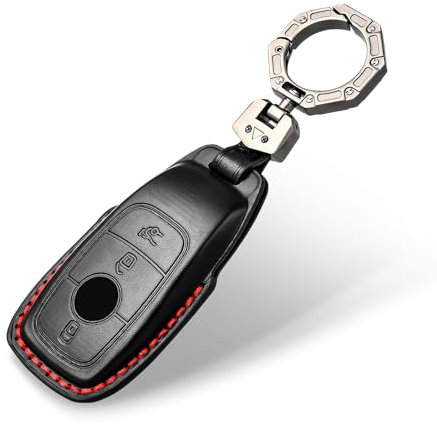 OFF WE GO Voiture Clé à Télécommande Étui en Cuir pour Mercedes Benz Coque de Clé Voiture avec Porte-clés 3 Bouton Accessoire clé de Voiture pour Clase A B C E G S CLA CLE CLS GLA GLC GLE GLK, Noir