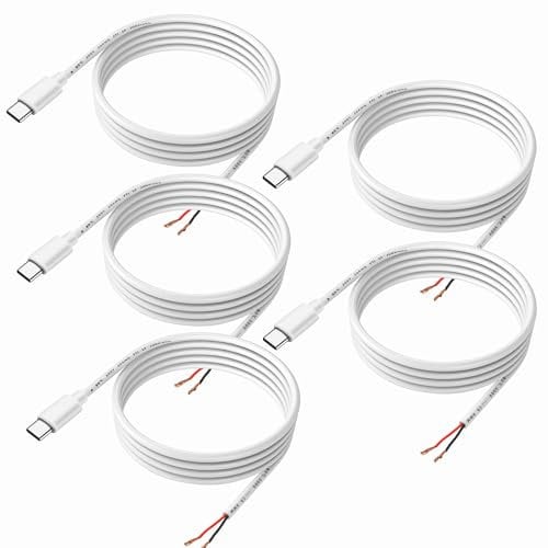MEIRIYFA USB Type-C Pigtail Power Cable Cord, Type C Male 2 Pin Bare Wire Open End Extension Cable Connector 20AWG 5V/3A for USB C Equipment Installed or Replacement Repair DIY - 5PCS, 1M