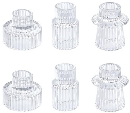 HofferRuffer Glas Kerzenhalter 2-in-1 Teelichthalter Kerzenhalter Taper Kerzen für Abendessen, Hochzeit, Urlaub, Geburtstag, Heimdekoration,Weihnachten(6Pcs Klar)