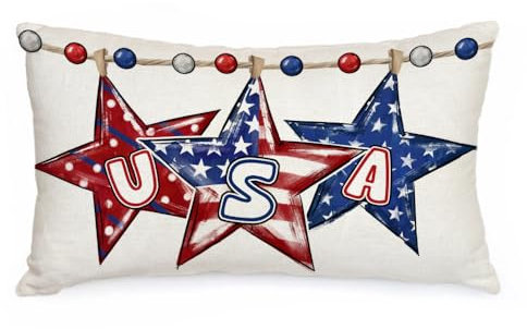 AACORS AA524-12 Kissenbezüge für den 4. Juli, Sterne, Perlen, Dekoration, patriotische Amerika-Flagge, Unabhängigkeits-Gedenktag, Dekoration für Zuhause, Sofa, Couch, 30,5 x 50,8 cm